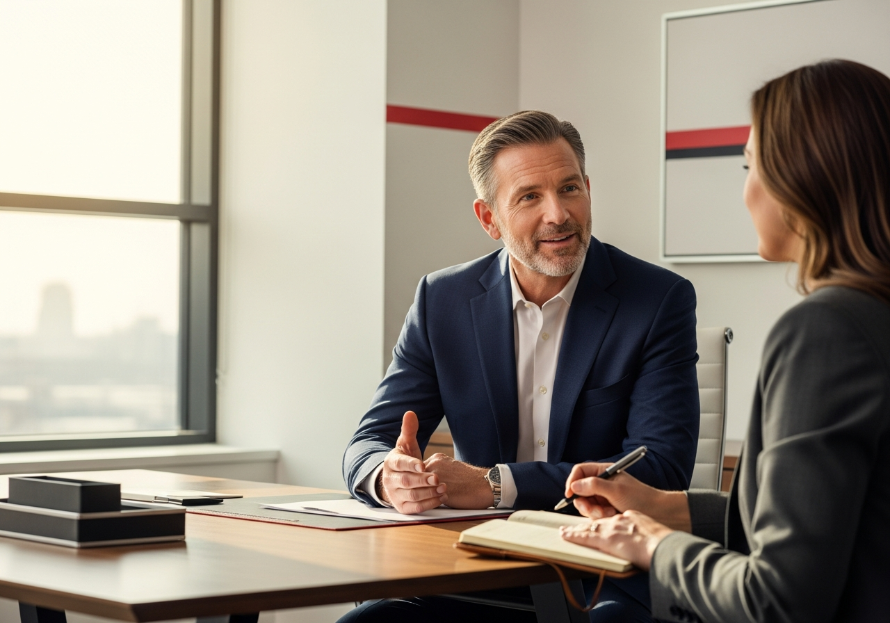 Expert advisor consulting with a client in a Canadian office