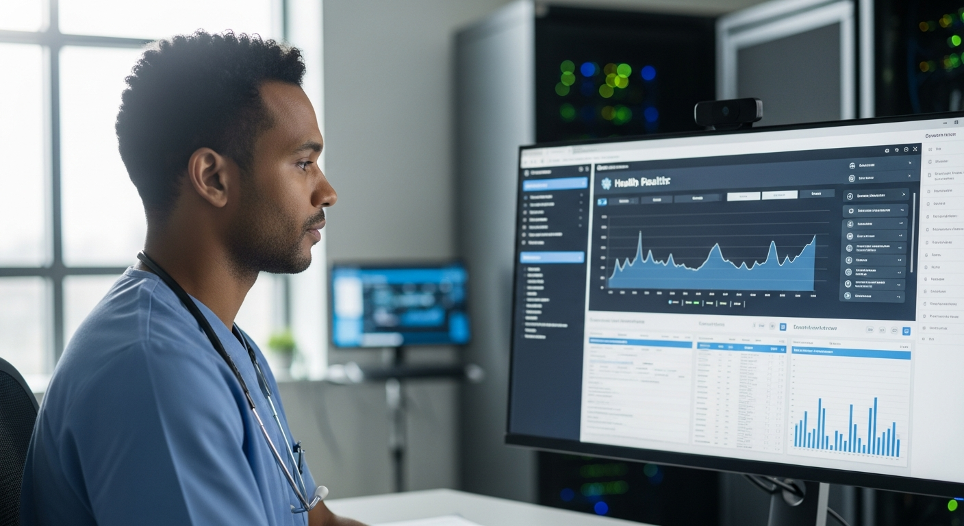 Canadian healthcare professional reviewing digital health data